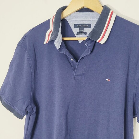 Tommy Hilfiger Men's Navy Blue 100% Cotton Custom Fit Polo Shirt Sz Large - Picture 3 of 10